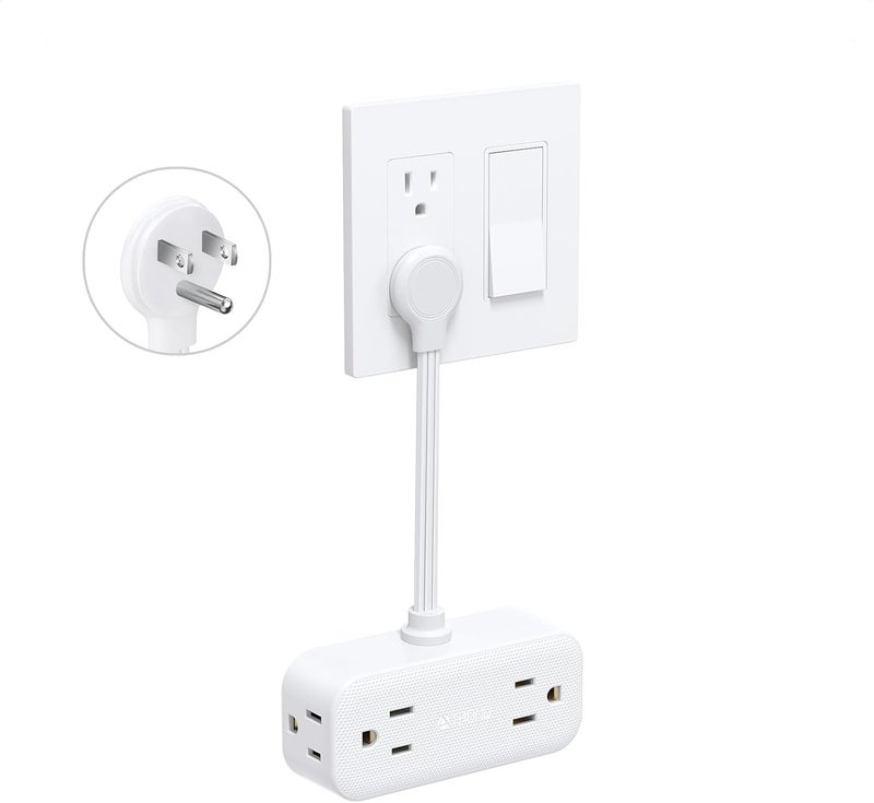TROND Outlet Extender with 6 Inch Cord, Flat Plug Adapter with 4 Electrical Sockets and 4 USB Ports, Wall Mountable, Multi Plug Wall Outlet for Home Office Travel Dorm, Cruise Ship Essentials, White - Image 1